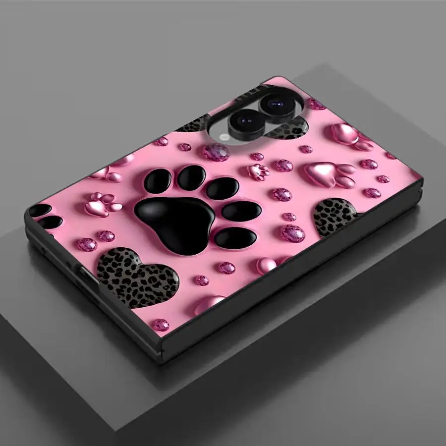 Pink Pet Paw Print Pattern Case for Samsung Galaxy Z Fold 8 ZFold Wide Fold8 ZFold8 Phone Shell Funda