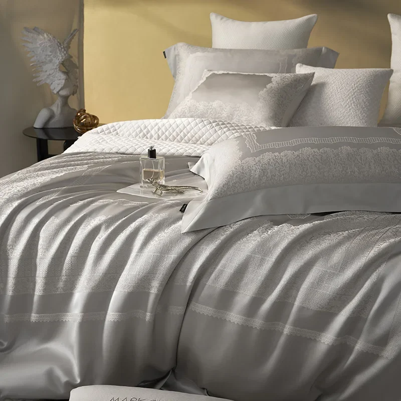 Grado villa, nordico, jacquard, cotone a fibra lunga, set di quattro pezzi, delicato sulla pelle, copriletto.