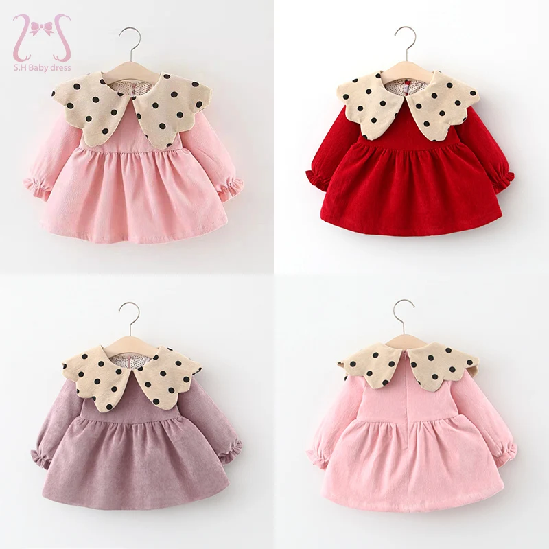 Fashion Baby Girls Dresses Spring Autumn Solid Color Lapel Children Clothes Cotton Long Sleeve Toddler Costume 0 To 3 Years Kids