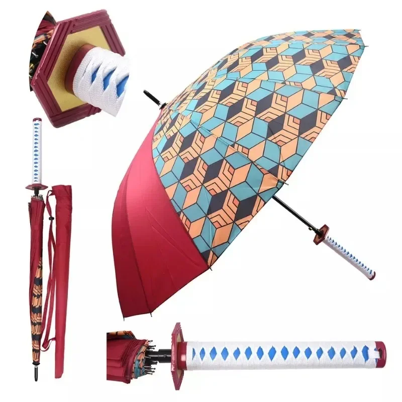 Anime Demon Slayer Katana Umbrella Creative Long Handle Parasol Kimetsu No Yaiba Zenitsu Tanjirou Samurai Sword Katana Umbrellas