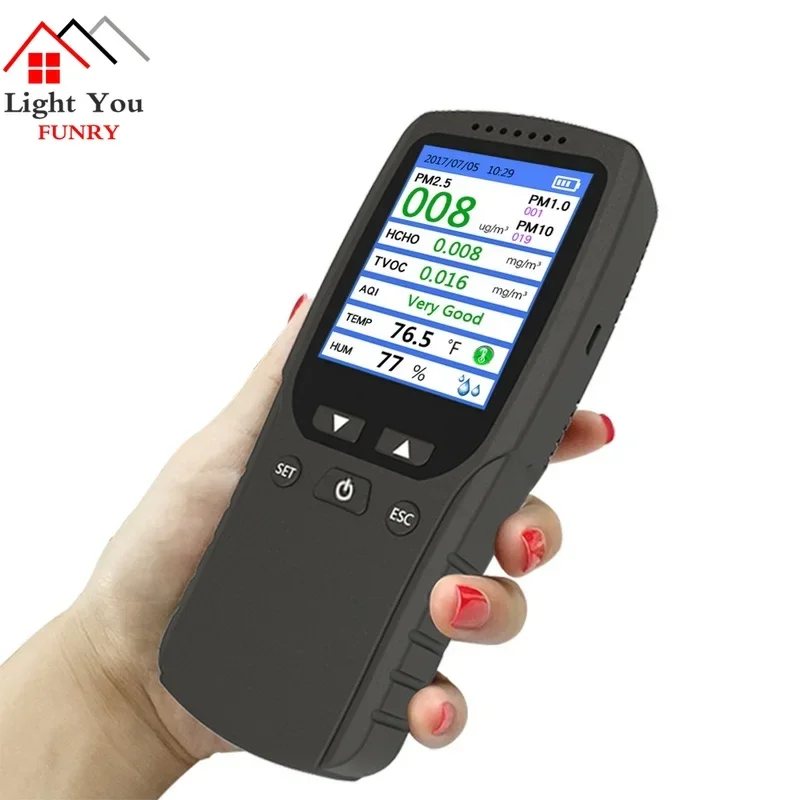 

2018 8 in 1 PM1.0 PM2.5 PM10 Monitor TVOC HCHO Formaldehyd Detector Temperature Humidity Meter Air Quality Monitor Gas Analyzer