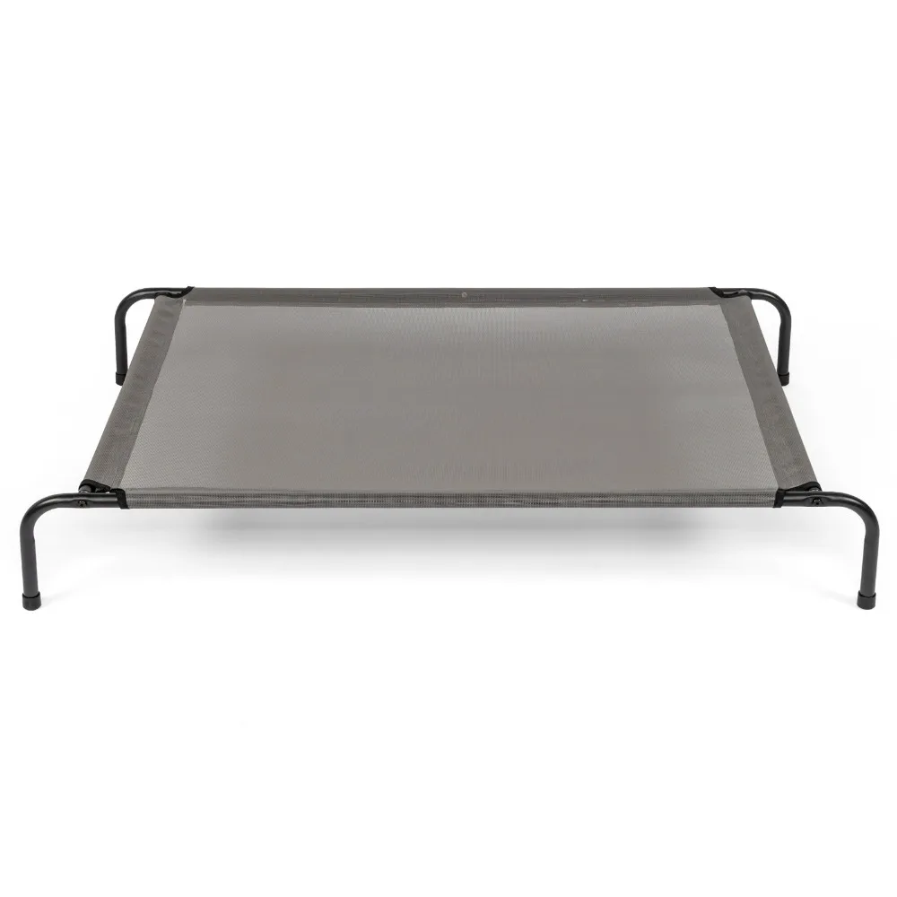 

43"D x 26"W x 8"H Dog Bed Gray Sewing treatment of pet bed with black iron pipe and gray Teslin bed surface