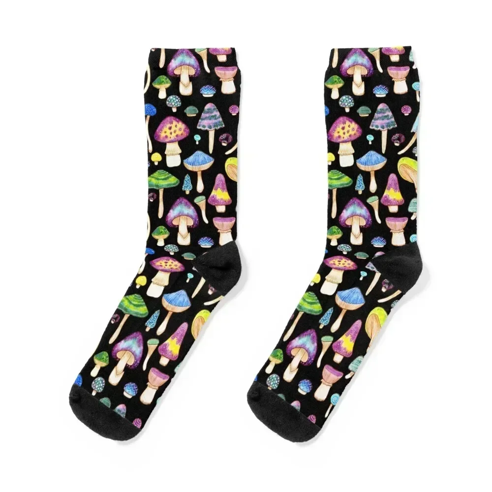 

Watercolor Mushroom Pattern on Black Socks professional running Soccer hiphop football Socks Men's Women's