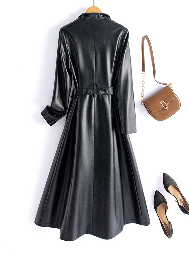 Nuovo Cappotto Invernale da Donna in Pelle di Pecora, Lungo Sopra il Ginocchio, Slim Fit, Antivento, Lunghezza Media