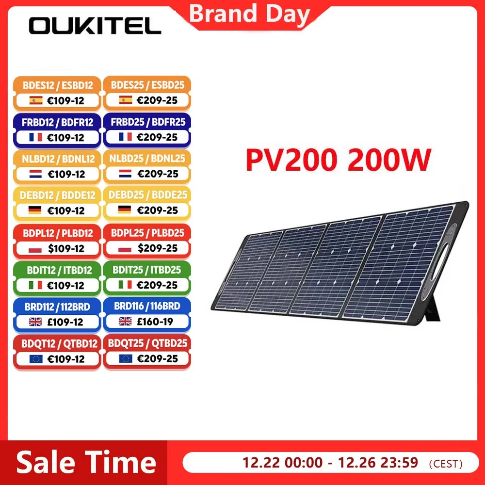 OUKITEL PV200 200W Panneau solaire pliable avec béquille IP65 étanche 21,7% efficacité de conversion solaire