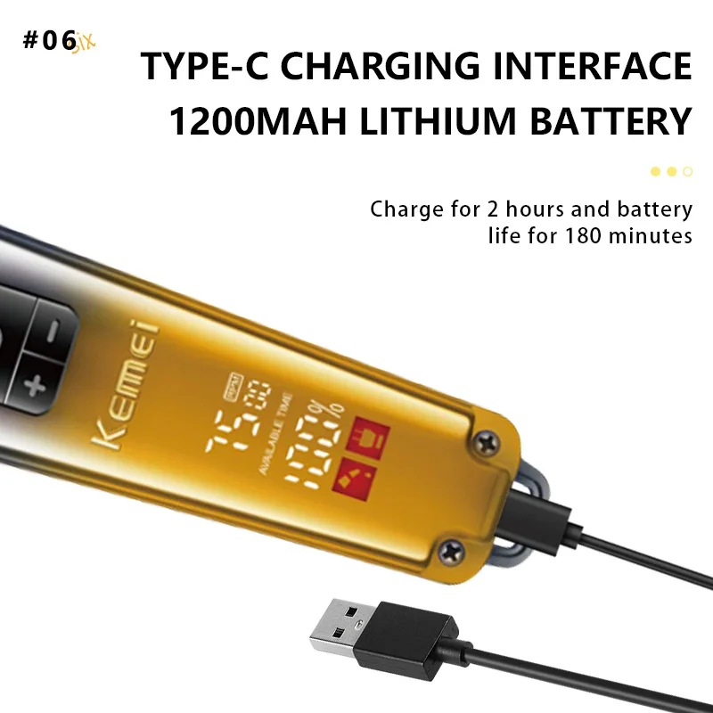 KEMEI KM-1866 Trimmer for Men with T-Blade Zero Gapped 7500RPM LCD Display 1200mhA Professional Barber Cutting Machines