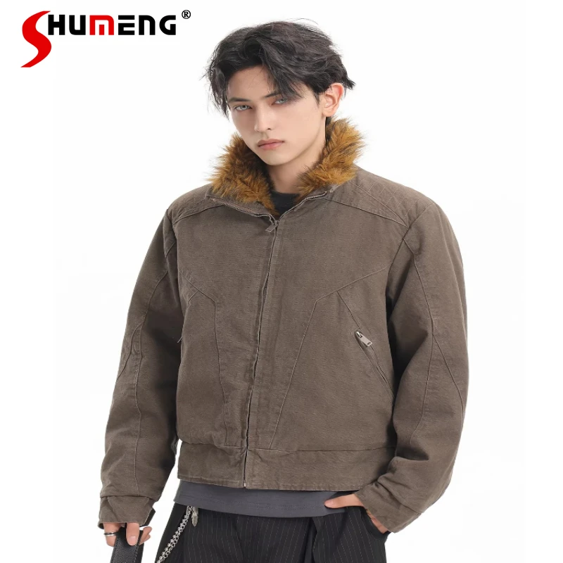 

Fashion Jacket Parkas Men 2025 Winter New Trendy Long Sleeve Warm Jackets Handsome Loose Comfort Zipper Pocket Decoration Parkas