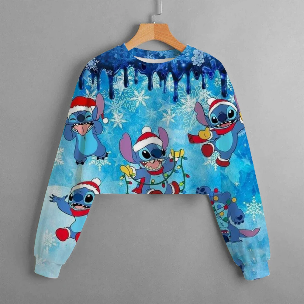 Casual New christmas Disney Children\'s Clothing Print Girls Short Hoodie Sweater Stitch Comfortable and Cute Top