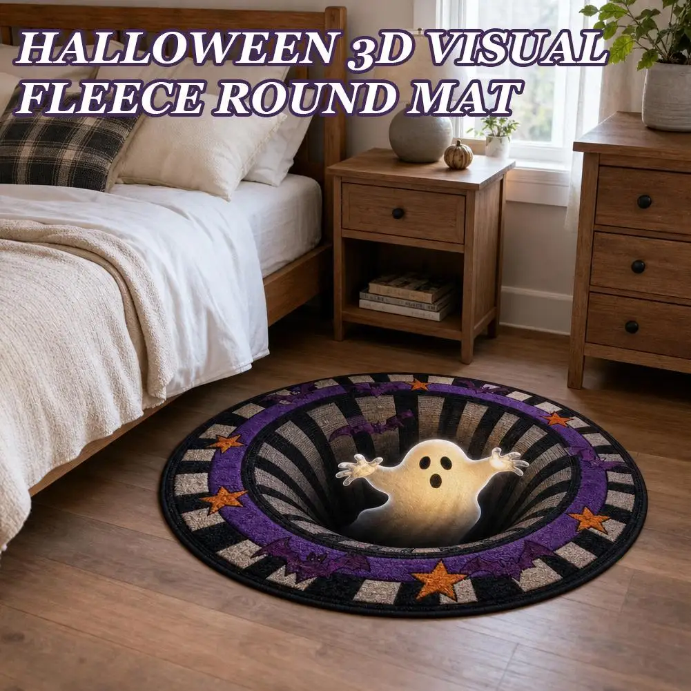 Halloween 3D Optical Illusion Round Rug Wear-Resistant Floor Mat for Living Room Bedroom Decor