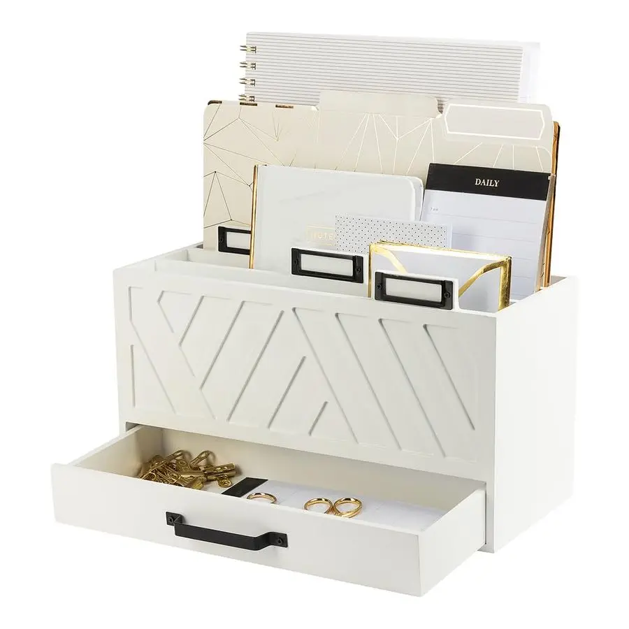

Wooden Mail Organizer with Drawer and Gold Labels Mail Sorter Organizer Countertop for Desk Paper and Letter Sorter for Office S