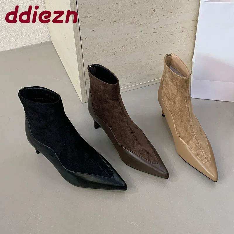 

Модные женские ботильоны с острым носком, женские полусапожки на квадратном каблуке, женская обувь на молнии, туфли-лодочки