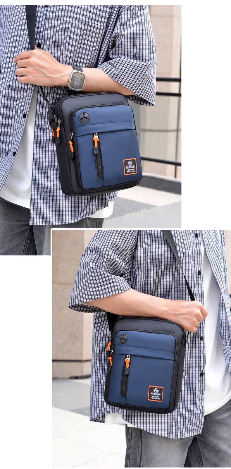 Geräumige Herrentasche, Umhängetasche, wasserdichter und abriebfester Rucksack mit mehreren Fächern, ideal für den Geschäftsalltag. – Detail 15