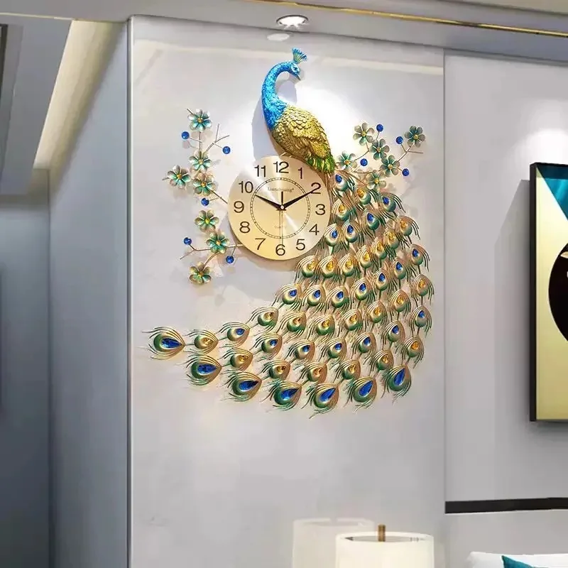 Peacock Wall Clock Living Room Creative Fashion Clock Modern Simple and Elegant Wall Watch Home Silent Quartz Clock