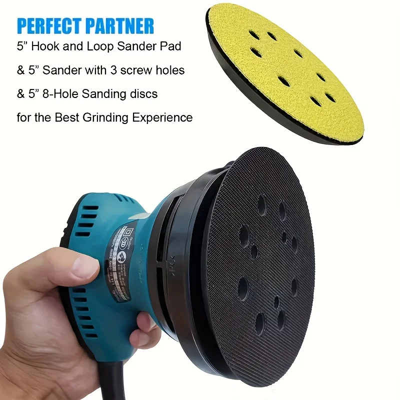 1 шлифовальный станок диаметром 5 дюймов с 8 отверстиями, сменная шлифовальная подушечка с крючком и кольцом, подходит для шлифовальной машины Makita BO5010, BO5030/K, шлифовальной машины