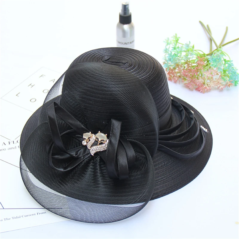 Braided Kentucky Derby Sun Hats for Women Wide Brim Cap Wedding Church Party Beach Outdoor Bucket Hat Summer Accessories