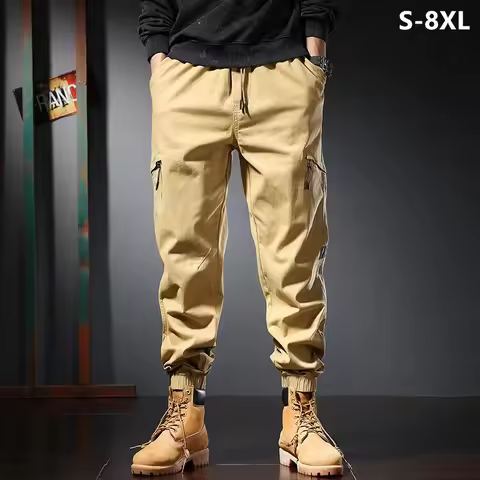 Cargo Trousers Men 8XL 7XL 6XL Plus Size Sweatpants Black Army Green Military Safari Stretched Cotton Joggers Ankle Length Pants