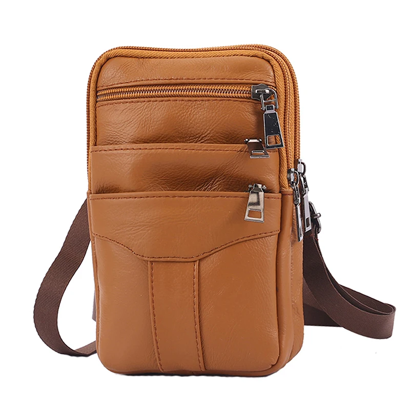 Vintage Men Waist Fanny Pack Cowhide Leather Shoulder Crossbody Bag Purse Cellphone Pouch for Men Traveling Chest Leather Bags