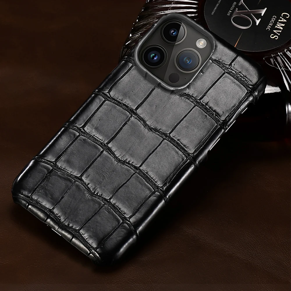 

Original Crocodile Real Leather Case for iPhone 15 14 Pro Max 13 12 11 Genuine Alligator Belly Leather Armor Back Cover