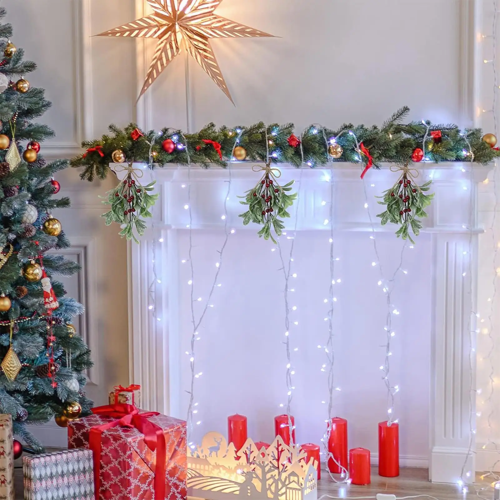 مقلد الهدال فرع وهمية Sprigs عناقيد ينبع احتفالي الهدال جارلاند فروع فو دائم للحرف شجرة عيد الميلاد #4