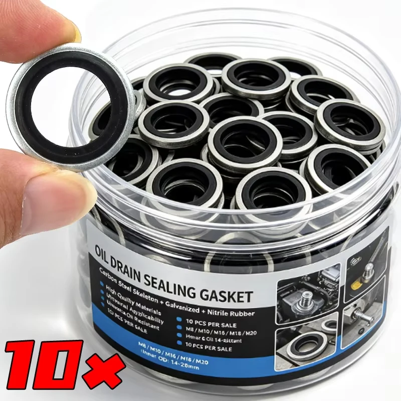 Auto Carbon Steel Galvanized Flat Washer Sealing Washers Repair Combined Bonded Washer No-leak Hydraulic Gaskets 10PCS/Set