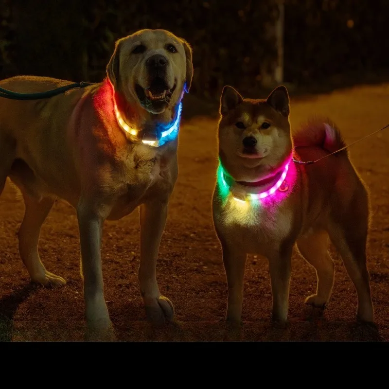 LED Silicone Luminous Dog Collar USB Rechargeable Adjustable Light Up Pet Night Safety Collar