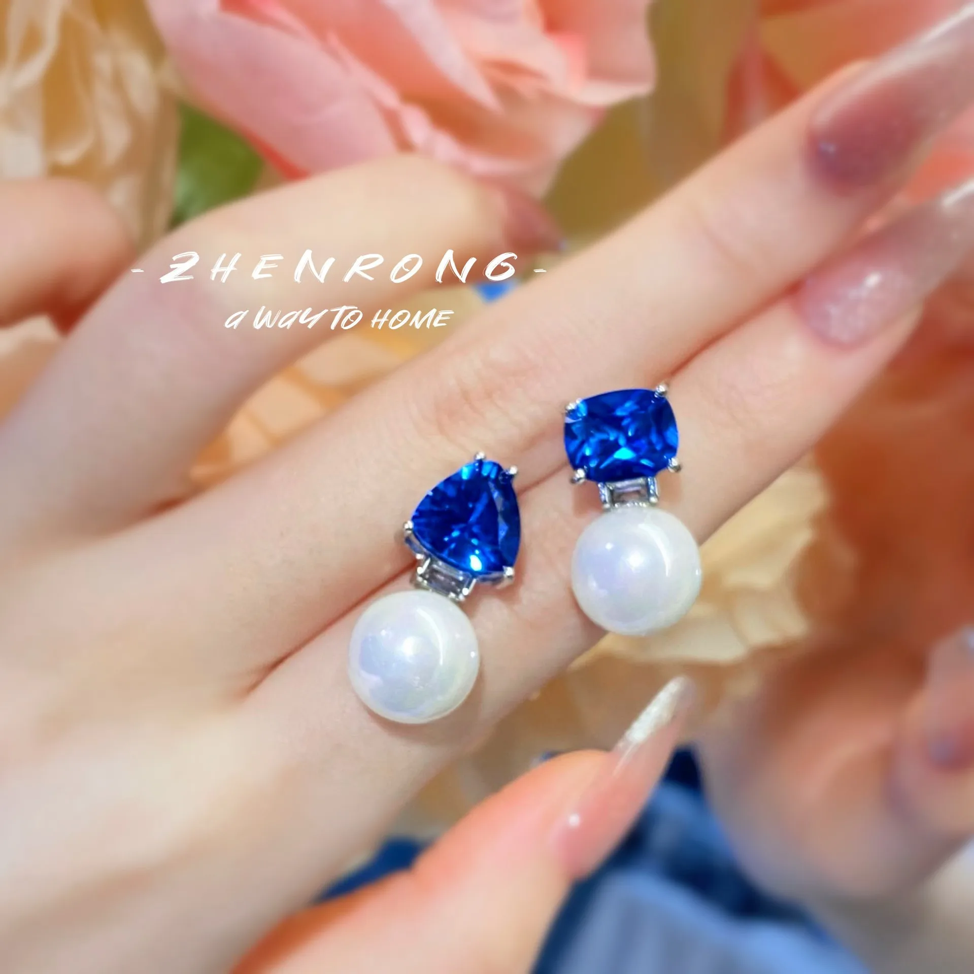 Foydjew Retro Luxury Red Corundum Blue Crystal White Pearl Drop Earrings Women Elegant Silver Color Short Style Banquet Earring