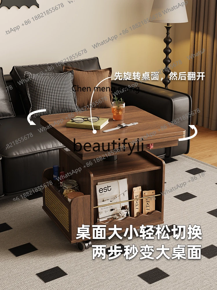 يمكن رفع وخفض طاولة جانبية متحركة على طراز العصور الوسطى وطاولة صغيرة دوارة وقابلة للطي ورف وخزانة جانبية للأريكة H #2