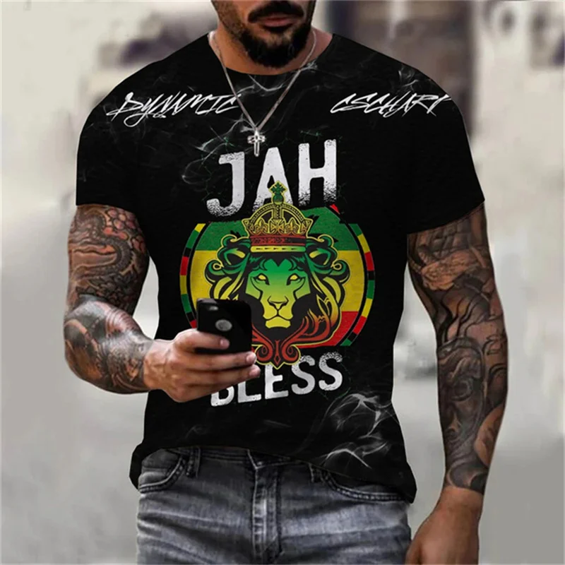 

2024 New Fashion Personality 3D Unisex Street Leisure Reggae Round Neck Short Sleeve Men's T-shirt Large T-shirt Top Clothing