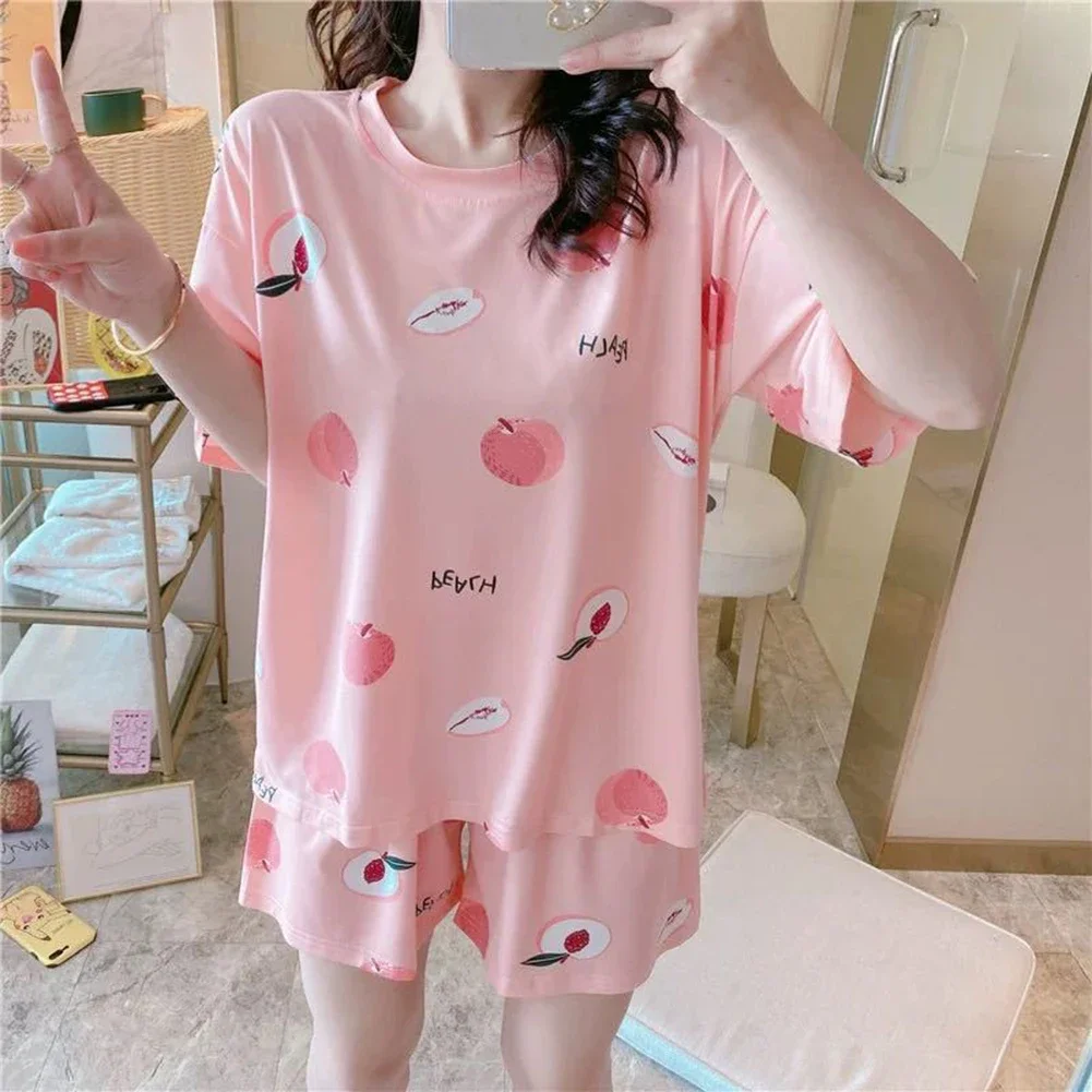 

Summer Women's Sleepwear Short Sleeved Shorts Set Thin Loose Fit Suitable for Outerwear Home Wear Cute Sweet Camisole Sleepwear