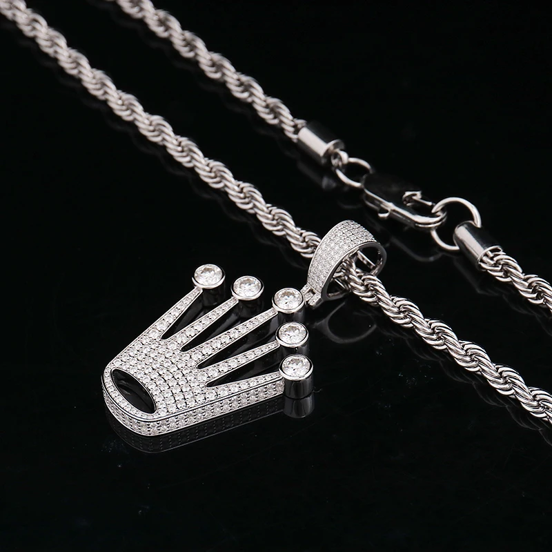 Abalorio de corona de oro blanco de 10K de Provenza, diamantes redondos de moissanita Ice Out Def VVS, uso diario para hombres, joyería de Hip Hop, fiesta de aniversario