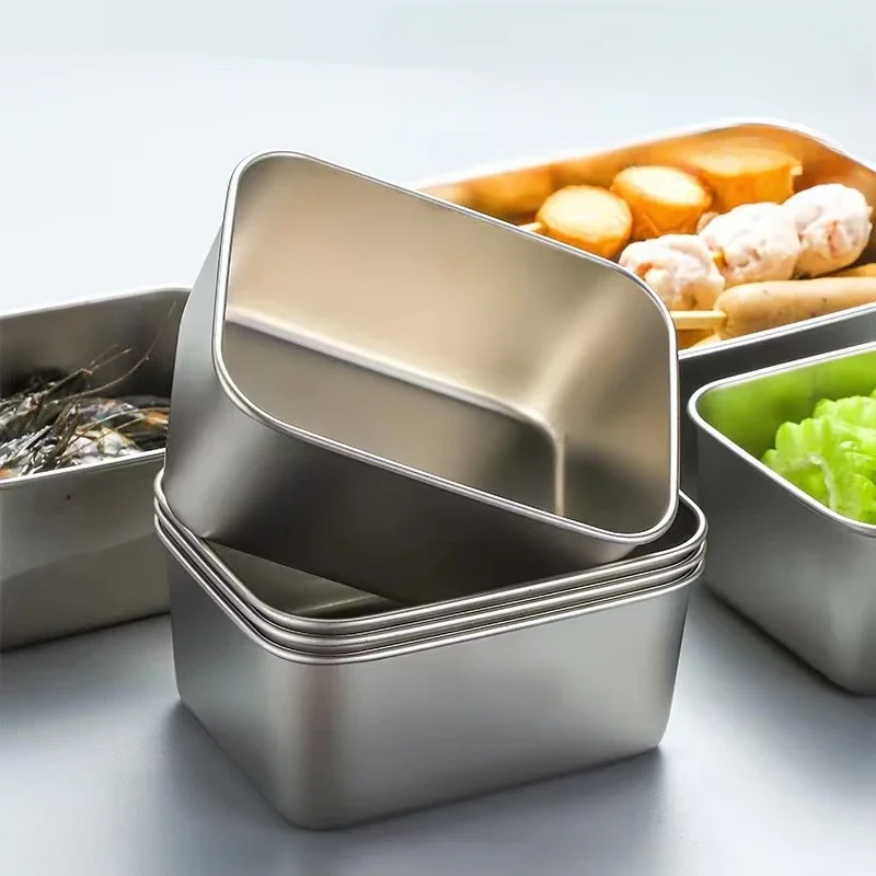 New Food Grade Stainless Steel Kimchi Bowl with Lid, Refrigerator Preservation Box, Hot Pot Side Dish Box,Outdoor Picnic Box