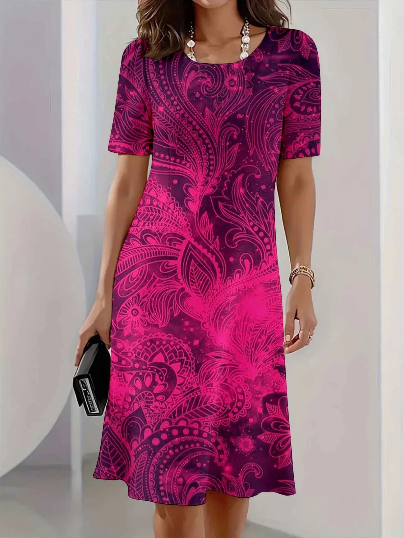 New Women's Short Sleeve O-Neck Mini Dress Casual Abstract 3D Print Pattern Home Dress Summer Fashion Plus Size A Line Dress 3XL