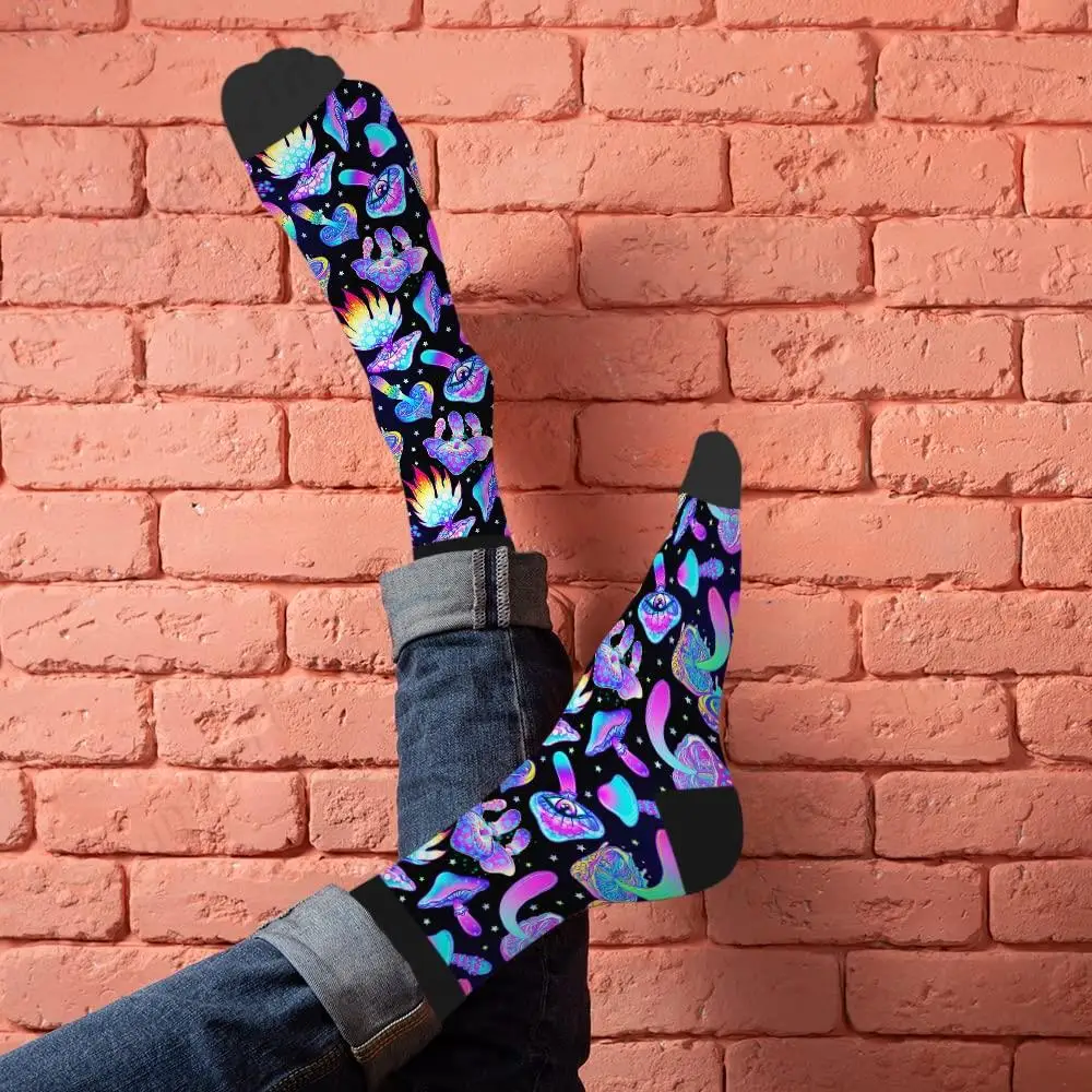 الفطر السحري جوارب بأشكال مضحكة نابضة بالحياة مخدر الفلورسنت الفطر الملونة الهبي بوهو نمط الجدة عادية طاقم الجوارب