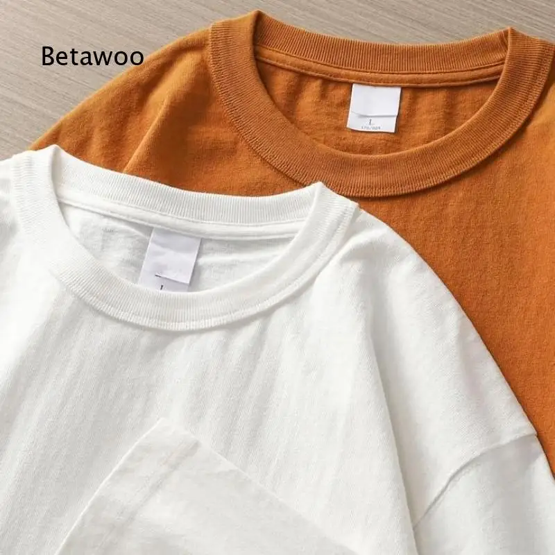 New Three Needle American Style Heavy Weight Mens Long Sleeve T Shirt White Pure Cotton Crew Neck Loose Fit Basic Undershirt Fo