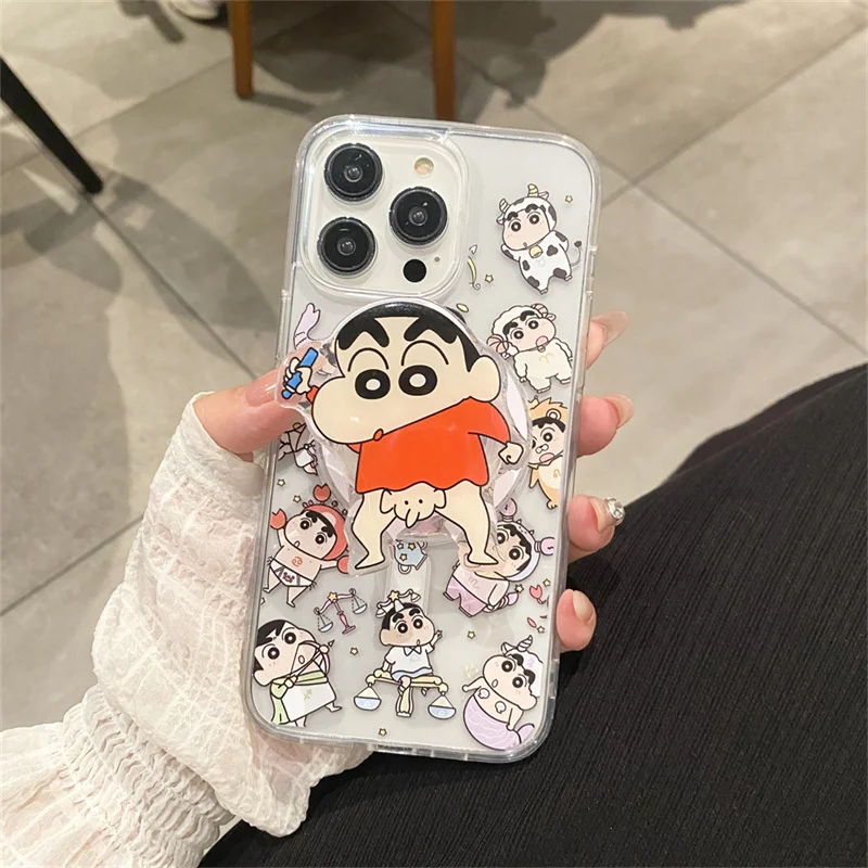 Casing Pengisi Daya Nirkabel Magsafe Kartun Crayon Shin-chan Lucu Anime 3D untuk iPhone 17 16 15 14 13 12 Pro Max Tempat Magnetik Lucu