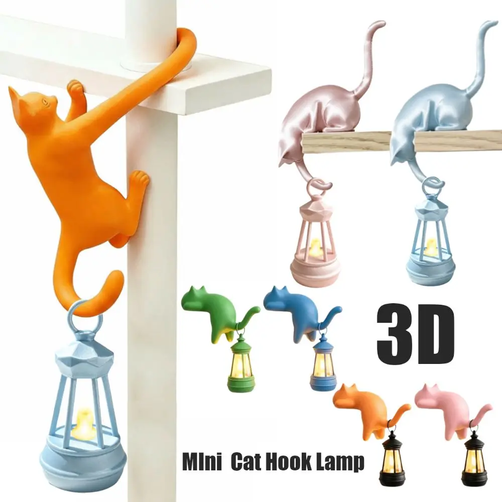 Holder Cat Hanging Cat Night Light 3D Cute Cat Hook Lamp Creative Ornaments Mini Lantern Cat Decor Door Decoration
