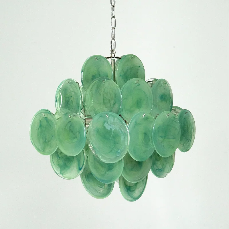 

Vintage Murano Handmade Disc Pendant Lamp Metal Gold Silver Dimmable Ceilings Lustre for Living Room