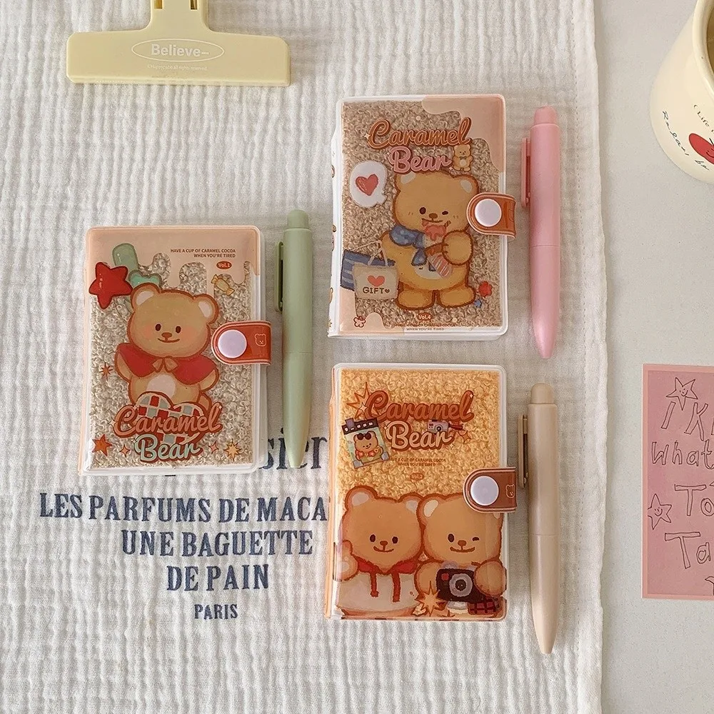 Cute Cartoon Bear Notebook Plastic Case Plush Pocket Notepad Mini with Pen Handbook Office Memo Pad