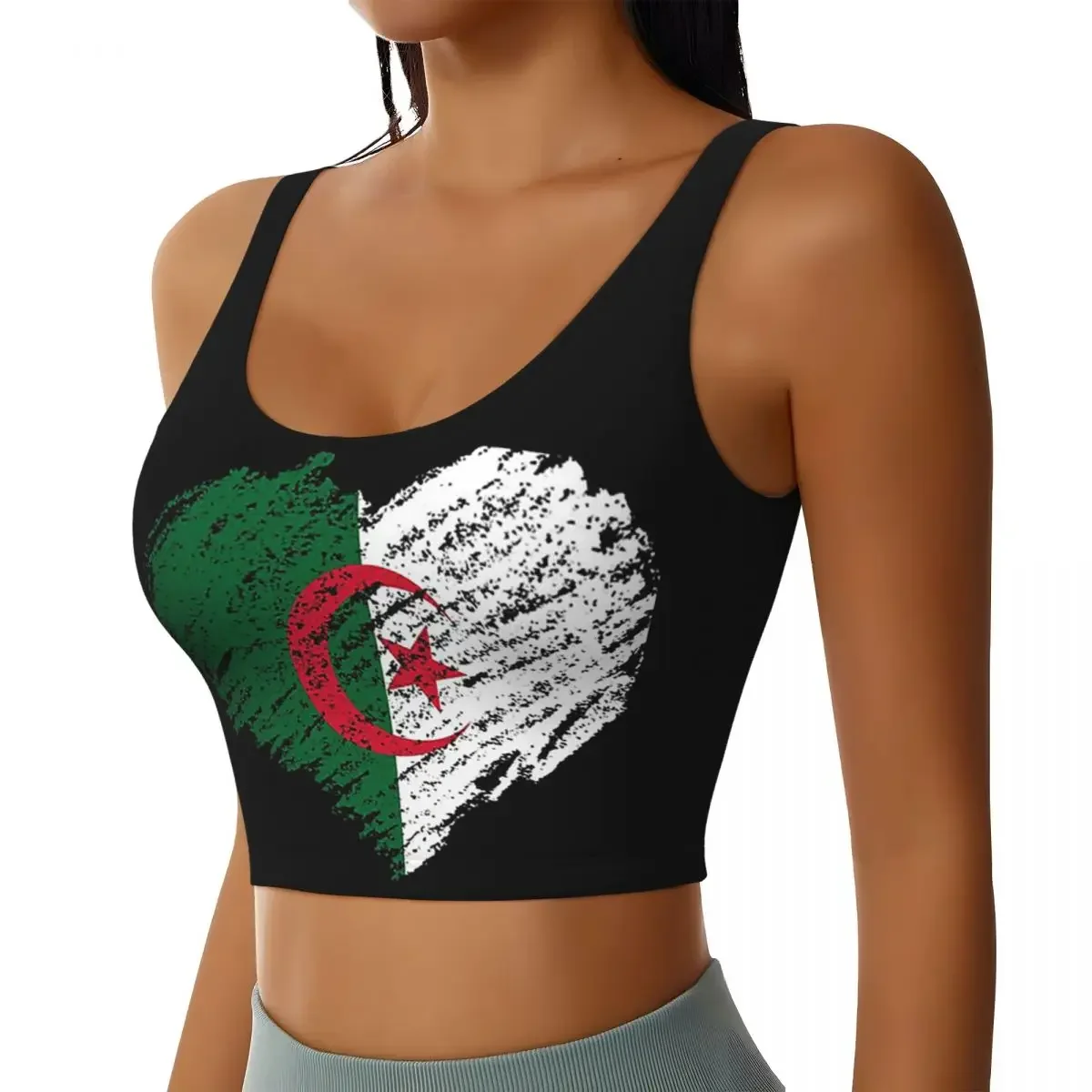 Custom Scribble I Love Algeria Flag Women Sports Bra High Impact Vest Gym Workout Yoga Crop Tank Tops