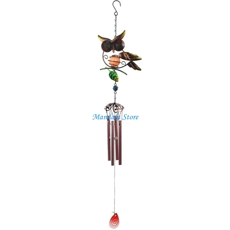 

U2JC Wall Art Decor Glowing Owl Wind Wall Decors Wind Bells for Garden Tree Decors Wrought Iron Art Housewarming Gift