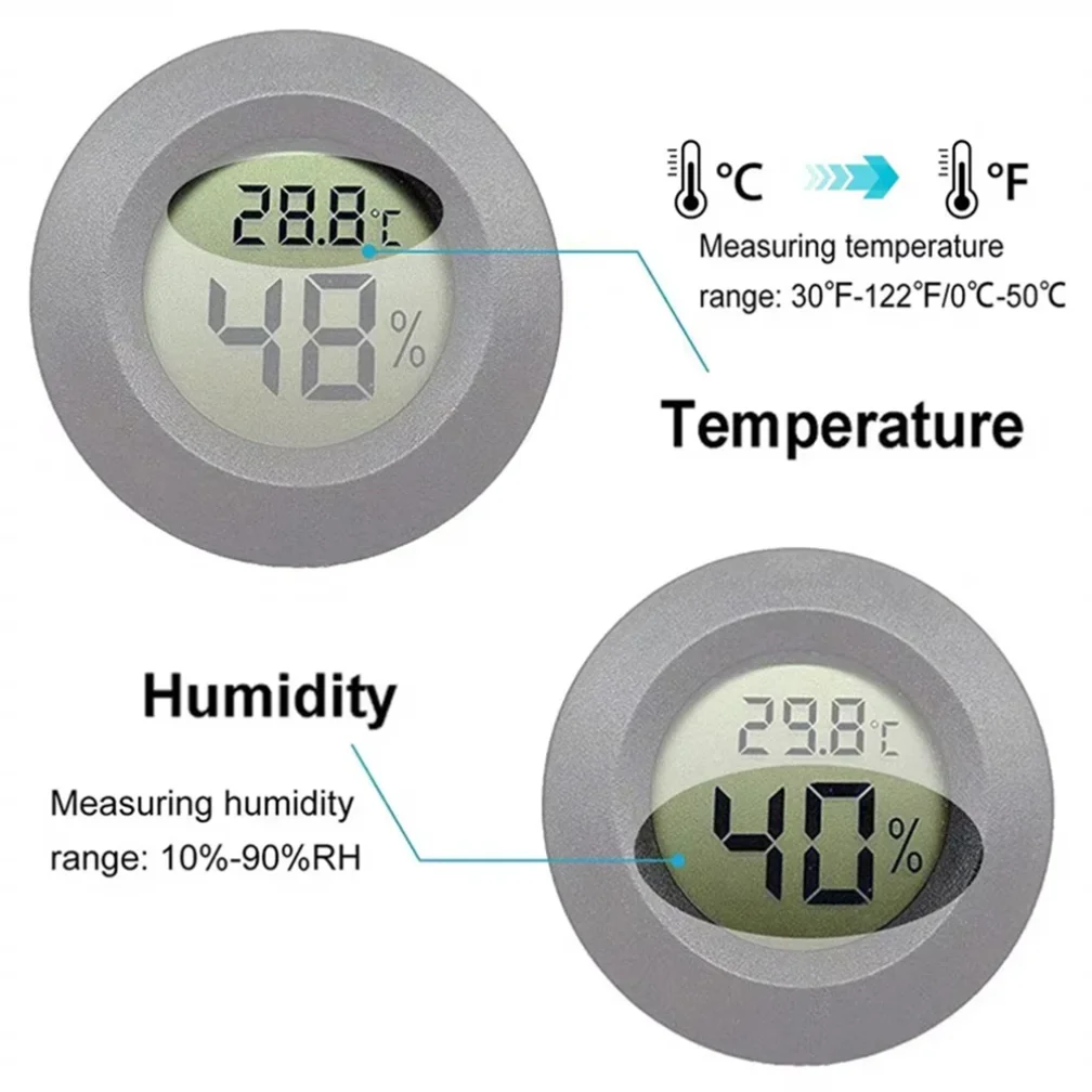 2 Pcs Mini Hygrometer Thermometer Fahrenheit or Celsius Meter Digital LCD Monitor Indoor Room Round Humidity Temperature Gauge