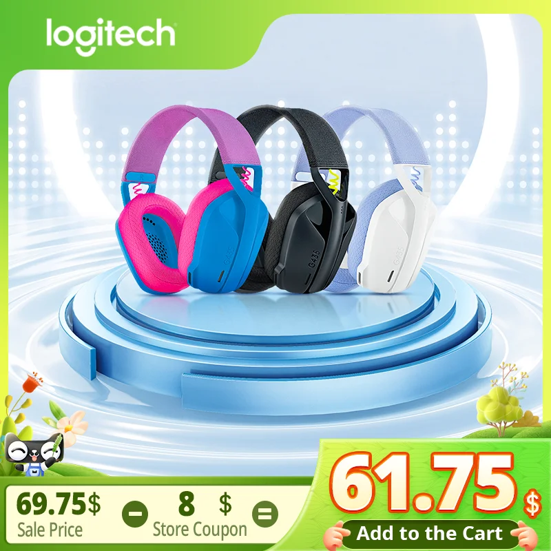 Logitech G435 Bluetooth Headset Lightspeed Wireless Gaming Headphones 7.1 Surround Sound Over-Ear Headphone for Games and Music