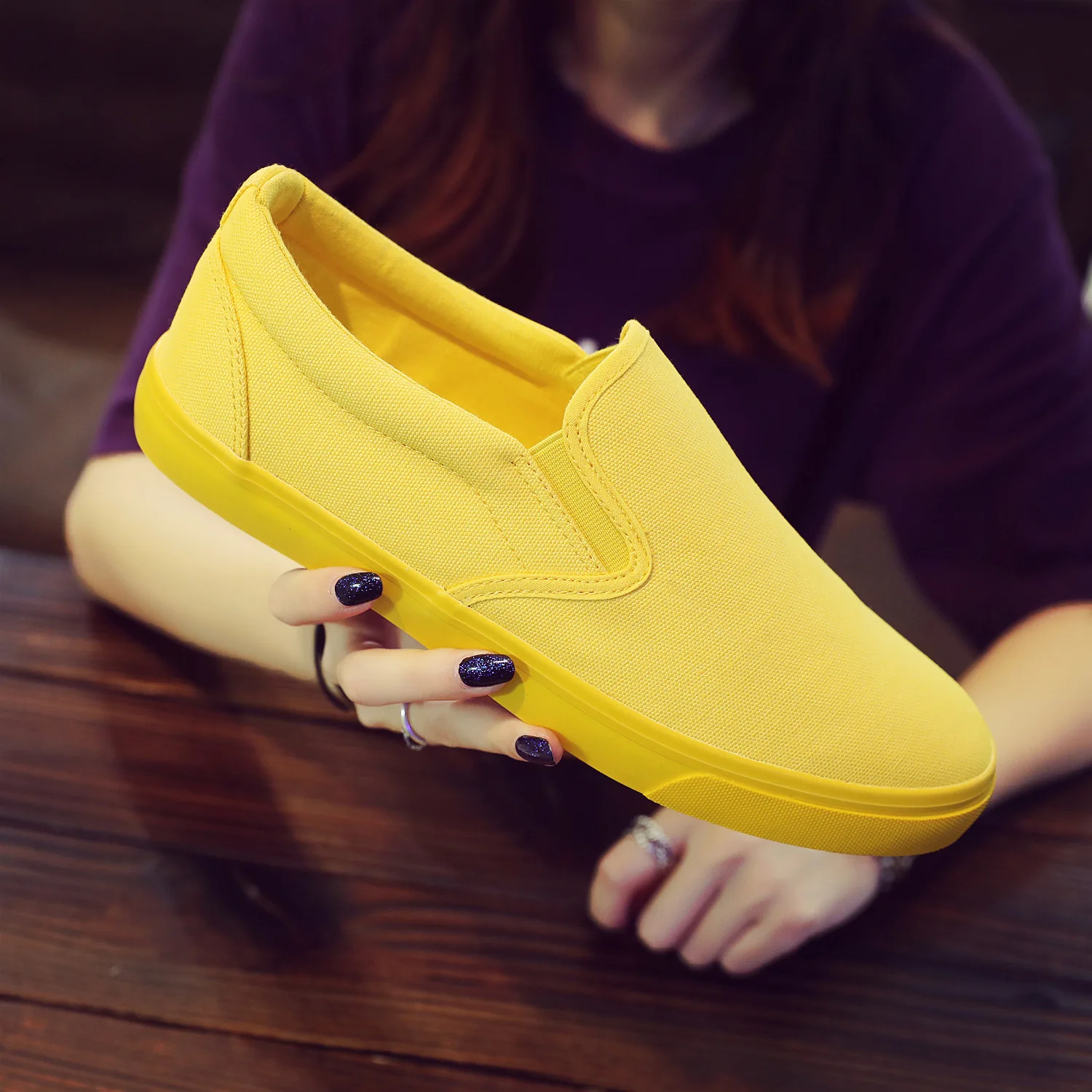 New Breathable Canvas Shoes Small Yellow Shoes Slip_On Women\'s Sports Shoes Zapatos De Mujer