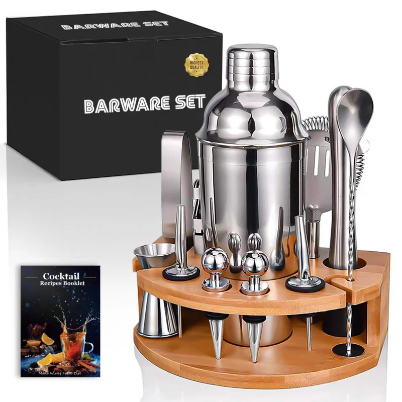 

12pcs/set 750ml Stainless Steel Cocktail Shaker Mixer Drink Bartender Barware Kit With Wooden Rack Bars Set Cocktail kit