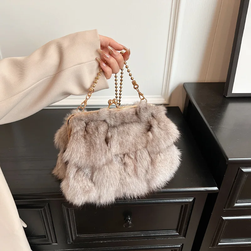 الشتاء الساخن بيع موضة الاتجاه حقيبة صغيرة الثعلب الشعر حقيبة نسائية الراقية الملمس مصمم حقيبة عشاء فاخرة سلسلة حقيبة كتف #2