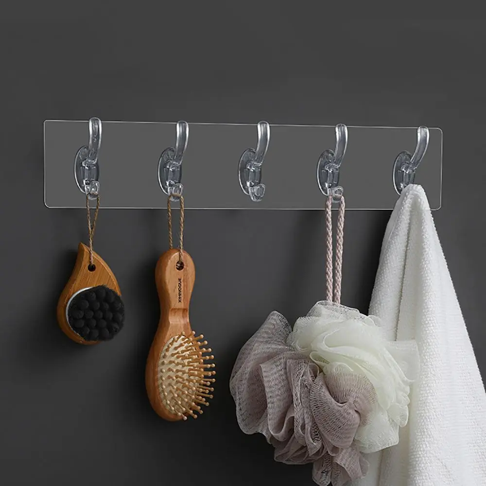 1/3/5/6 Row Transparent Wall Hooks For Hanging On The Wall Hat Clothes Coat Hanger Towel Holder Door Hook Bathroom Storage Rack