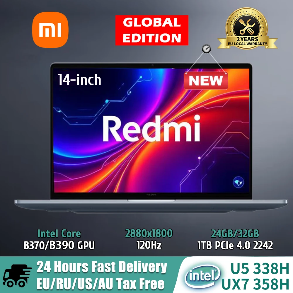 【Мировая премьера】 Ноутбук Xiaomi REDMI Book Pro 14 с процессорами Ultra5-338H/UltraX7-358H, 32 ГБ ОЗУ, 1 ТБ SSD, 14-дюймовым экраном 2.8K 120 Гц.