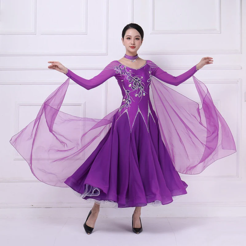 

Waltz Ballroom Dancing Dresses Women Elegant Purple Standard Modern Dance Skirt Lady's Senior Ballroom Competition Dress