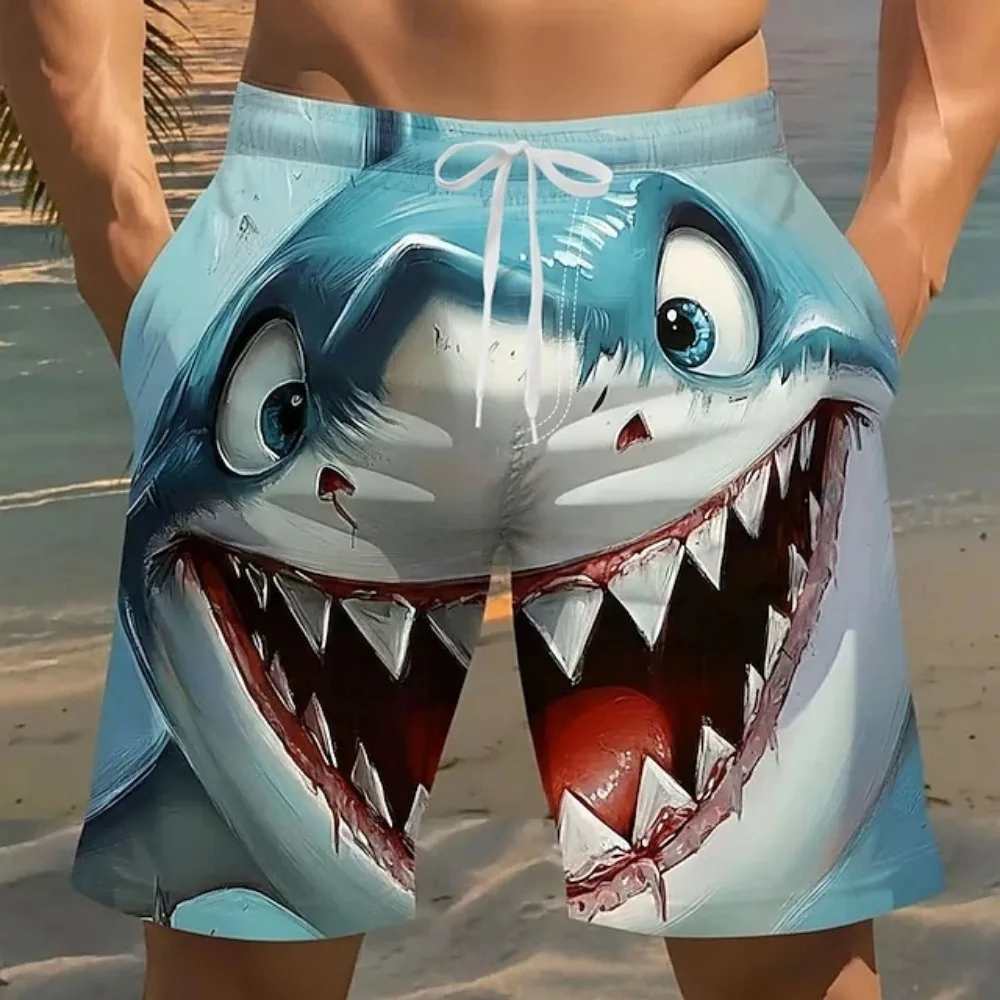 Trendy Cartoon 3D Shark Print Sports Breath Quick-Dry Men's Shorts Hip-Hop Street Casual Beach Swim Trunks Parent-Child clothing