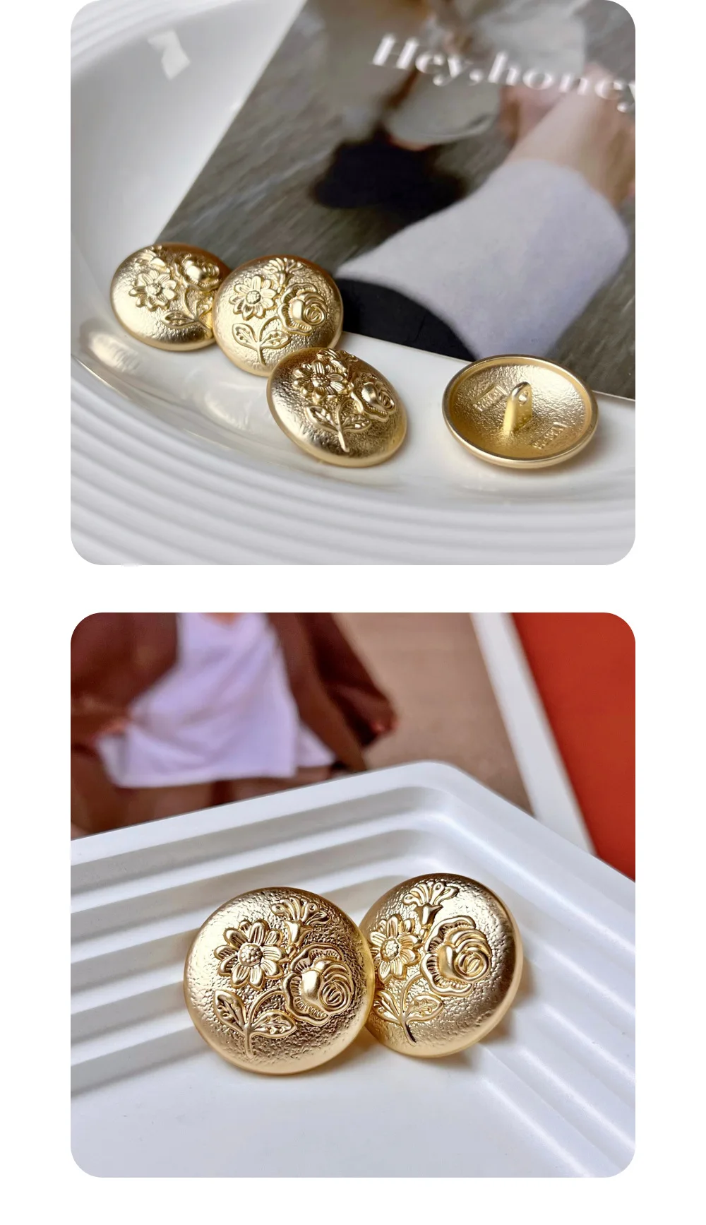 10 Stück Metallknöpfe zum Nähen, dekorative hochwertige Knöpfe für DIY-Bastelarbeiten, Kleidungszubehör, Schnitzblumen-Knöpfe, 18 mm/23 mm – Detail 3